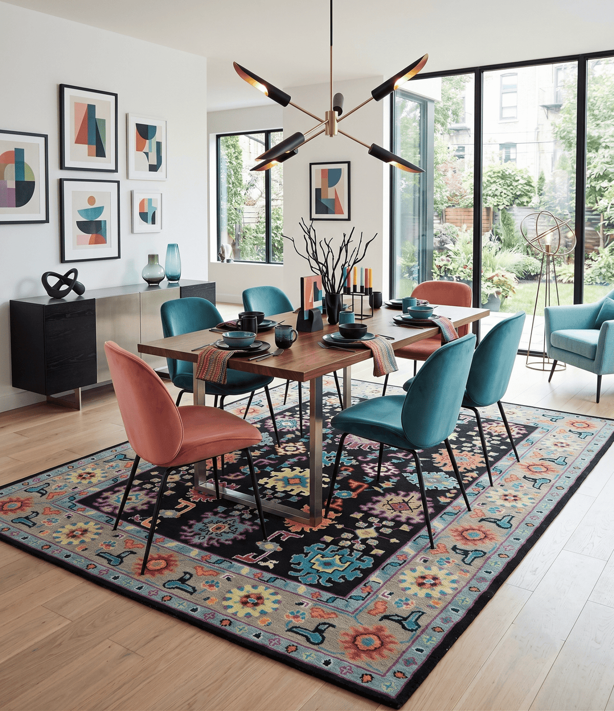 Vibrant Colorful Black, Beige, Purple and Blue Hand Knotted Traditional Oushak Custom Made wool Area Rug