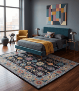 Vibrant Colorful Black, Beige, Purple and Blue Hand Knotted Traditional Oushak Custom Made wool Area Rug