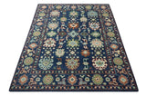 Vibrant colorful Blue, Rust, Ivory and Olive Hand knotted Traditional Oushak Custom Made wool Area Rug