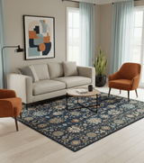Vibrant colorful Blue, Rust, Ivory and Olive Hand knotted Traditional Oushak Custom Made wool Area Rug