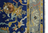 Vibrant Colorful Blue, Silver and Mustard Hand knotted Traditional Oushak Multi Size wool Area Rug