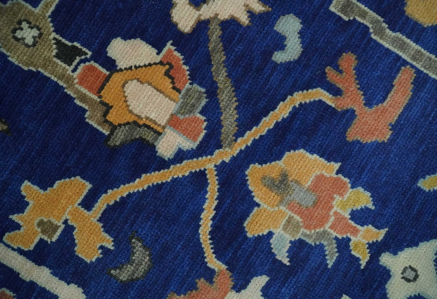 Vibrant Colorful Blue, Silver and Mustard Hand knotted Traditional Oushak Multi Size wool Area Rug