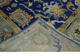 Vibrant Colorful Blue, Silver and Mustard Hand knotted Traditional Oushak Multi Size wool Area Rug