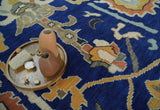 Vibrant Colorful Blue, Silver and Mustard Hand knotted Traditional Oushak Multi Size wool Area Rug