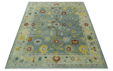 Vibrant Colorful Gray and Beige Traditional Oushak 8x10 wool area rug