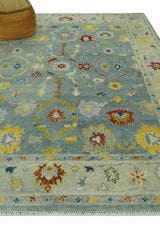 Vibrant Colorful Gray and Beige Traditional Oushak 8x10 wool area rug