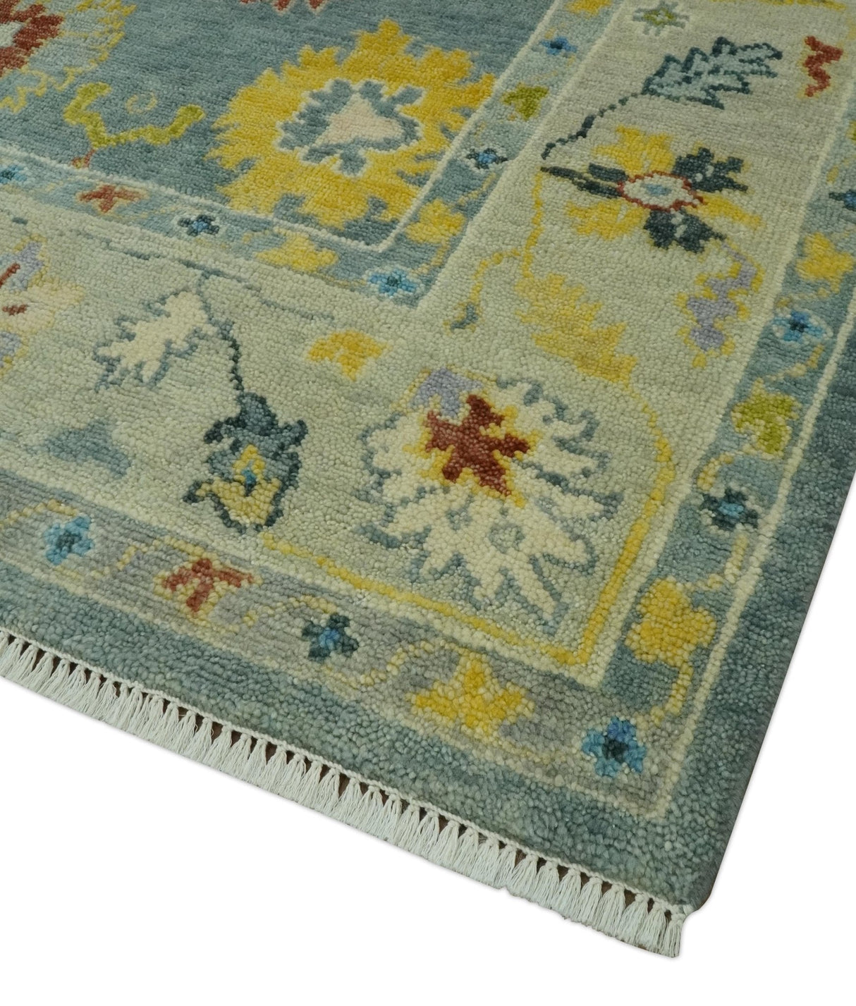 Vibrant Colorful Gray and Beige Traditional Oushak 8x10 wool area rug