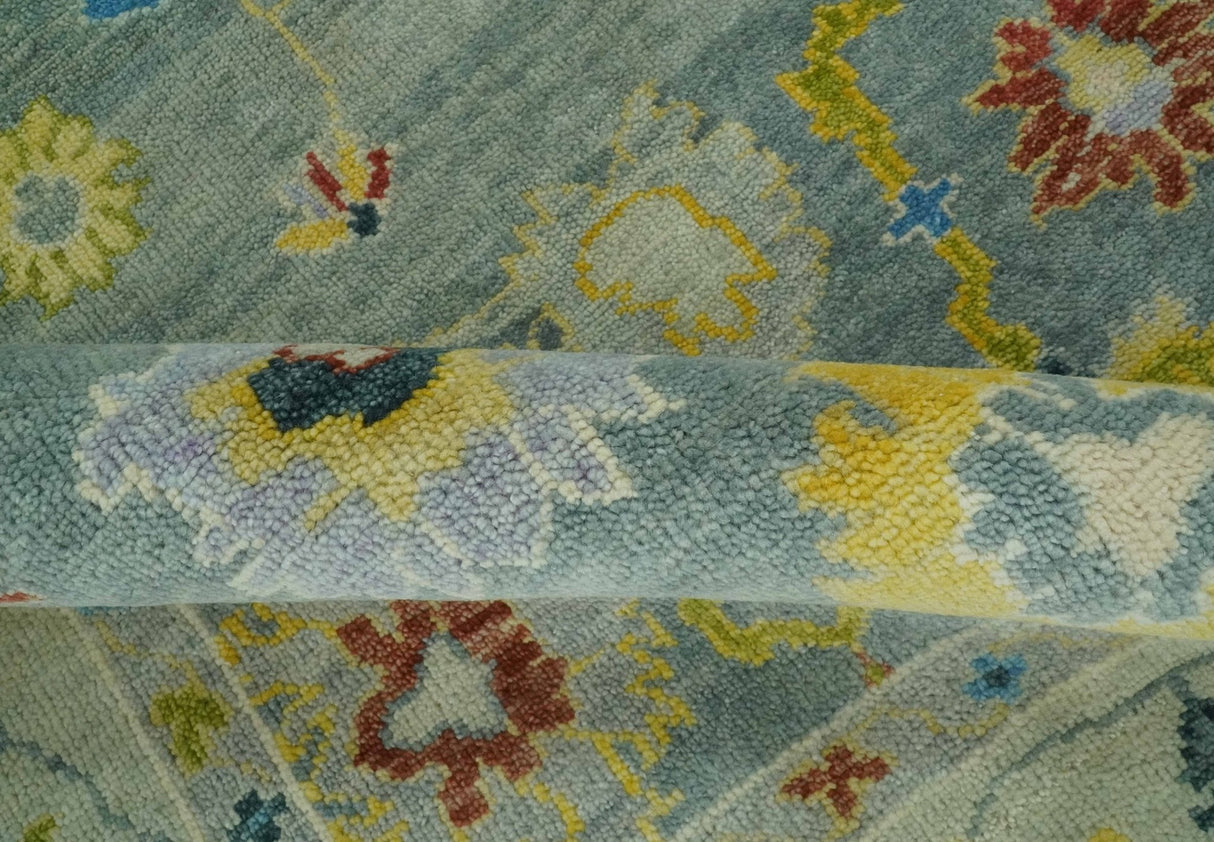 Vibrant Colorful Gray and Beige Traditional Oushak 8x10 wool area rug