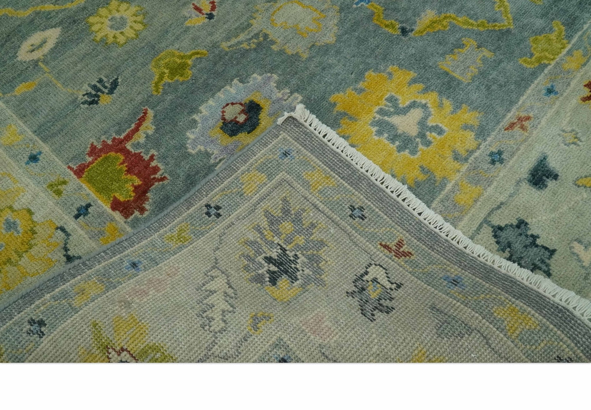 Vibrant Colorful Gray and Beige Traditional Oushak 8x10 wool area rug