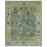 Vibrant Colorful Gray and Beige Traditional Oushak 8x10 wool area rug