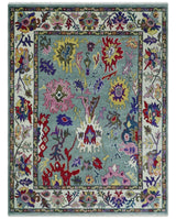 Vibrant colorful Gray And Ivory Hand Knotted Traditional Oushak wool Area Rug