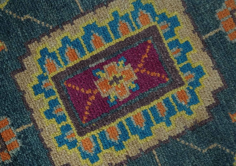 Vibrant Colorful Green, Silver, Mustard and Orange Hand Knotted Oriental Oushak Multi Size wool Area Rug