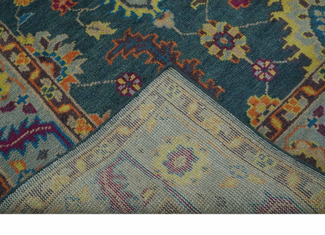 Vibrant Colorful Green, Silver, Mustard and Orange Hand Knotted Oriental Oushak Multi Size wool Area Rug