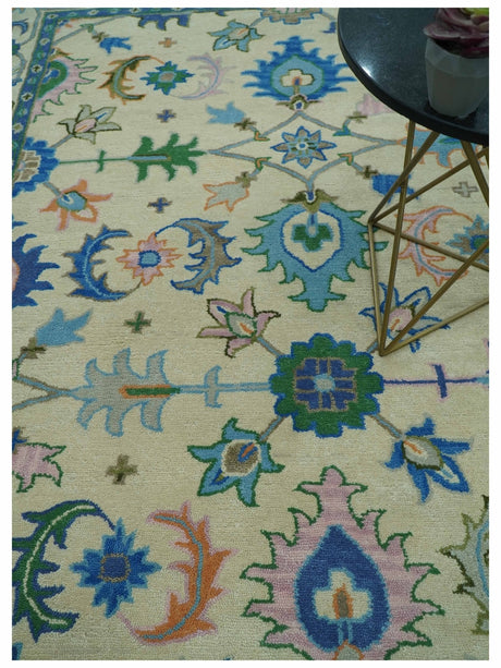 Vibrant Colorful Ivory and Blue Oriental Oushak Hand Tufted Multi Size area rug