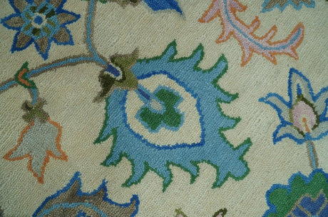 Vibrant Colorful Ivory and Blue Oriental Oushak Hand Tufted Multi Size area rug