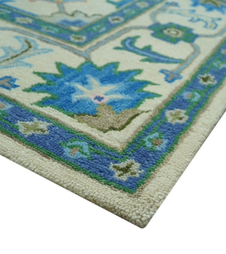 Vibrant Colorful Ivory and Blue Oriental Oushak Hand Tufted Multi Size area rug