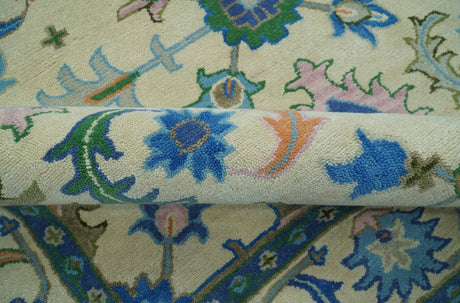 Vibrant Colorful Ivory and Blue Oriental Oushak Hand Tufted Multi Size area rug