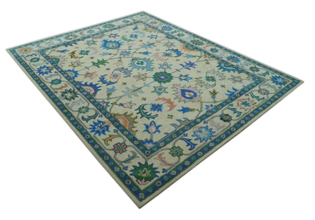 Vibrant Colorful Ivory and Blue Oriental Oushak Hand Tufted Multi Size area rug