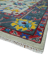 Vibrant colorful Ivory and Charcoal Hand Knotted Traditional Oushak Multi size Wool area Rug