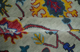 Vibrant colorful Ivory and Charcoal Hand Knotted Traditional Oushak Multi size Wool area Rug