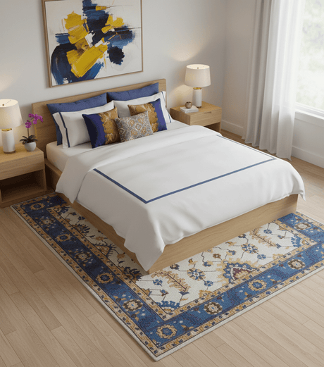 Vibrant Colorful Ivory, Blue, Beige and Peach Hand Knotted Traditional Floral Oriental Oushak Multi Size wool Area Rug