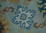 Vibrant Colorful Light Blue, Mustard, Brown and Blue Hand Knotted Traditional Oushak Multi Size wool Area Rug