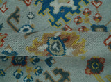 Vibrant Colorful Light Blue, Mustard, Brown and Blue Hand Knotted Traditional Oushak Multi Size wool Area Rug