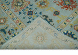 Vibrant Colorful Light Blue, Mustard, Brown and Blue Hand Knotted Traditional Oushak Multi Size wool Area Rug