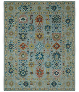 Vibrant Colorful Light Blue, Mustard, Brown and Blue Hand Knotted Traditional Oushak Multi Size wool Area Rug