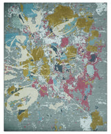 Vibrant Colorful Modern Abstract Gray, Olive, Purple and Ivory Hand knotted 10x14 and 12x15 wool Area Rug