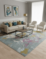 Vibrant Colorful Modern Abstract Gray, Olive, Purple and Ivory Hand knotted 10x14 and 12x15 wool Area Rug
