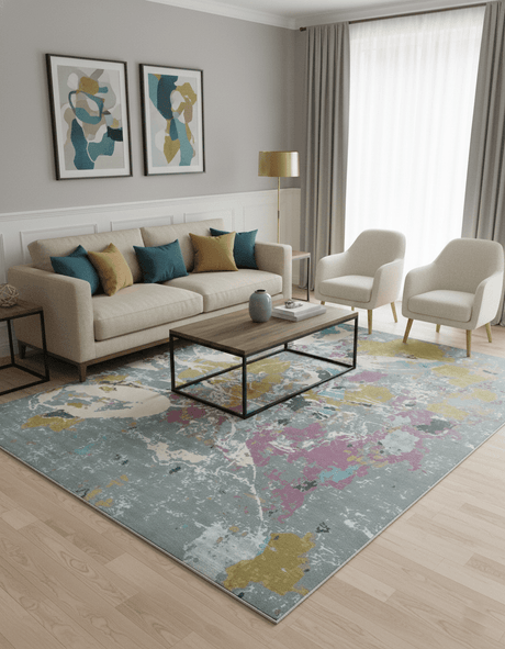 Vibrant Colorful Modern Abstract Gray, Olive, Purple and Ivory Hand knotted 10x14 and 12x15 wool Area Rug