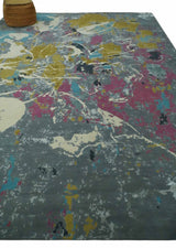 Vibrant Colorful Modern Abstract Gray, Olive, Purple and Ivory Hand knotted 10x14 and 12x15 wool Area Rug