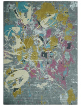 Vibrant Colorful Modern Abstract Gray, Olive, Purple and Ivory Hand knotted 10x14 and 12x15 wool Area Rug