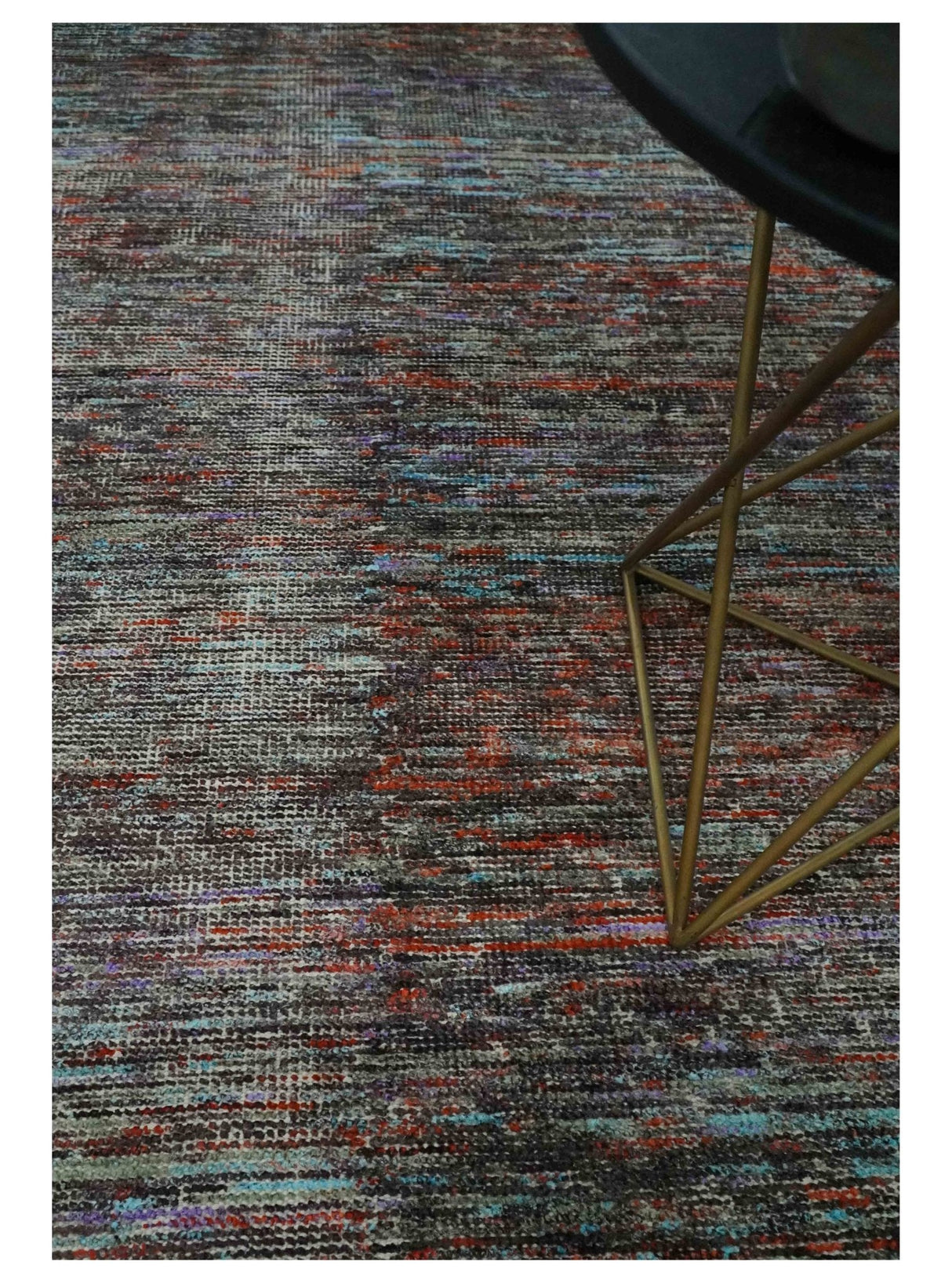 Vibrant Colorful Rust, Violet, Charcoal, Silver and Aqua Modern Abstract Flat Woven 8x10 wool Area Rug