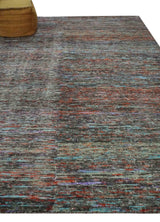 Vibrant Colorful Rust, Violet, Charcoal, Silver and Aqua Modern Abstract Flat Woven 8x10 wool Area Rug