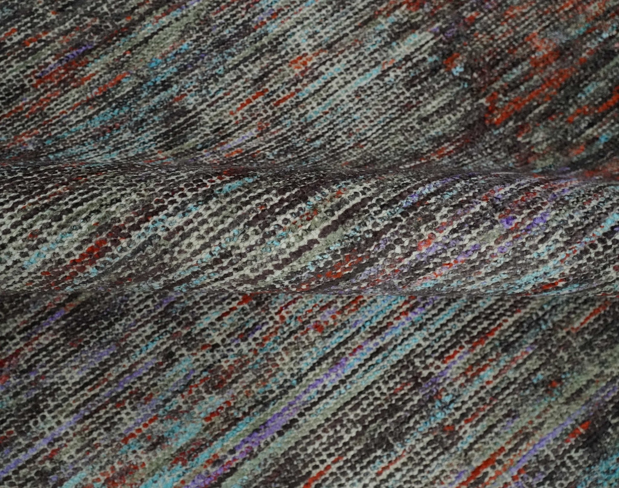 Vibrant Colorful Rust, Violet, Charcoal, Silver and Aqua Modern Abstract Flat Woven 8x10 wool Area Rug