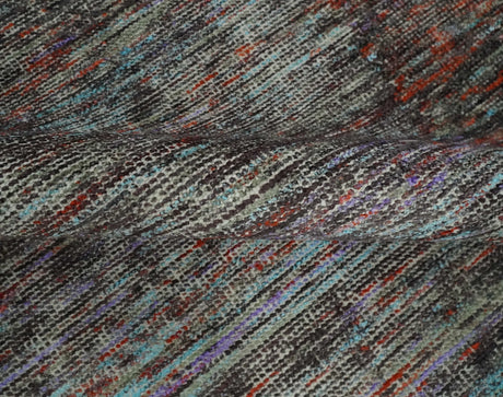 Vibrant Colorful Rust, Violet, Charcoal, Silver and Aqua Modern Abstract Flat Woven 8x10 wool Area Rug