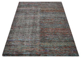 Vibrant Colorful Rust, Violet, Charcoal, Silver and Aqua Modern Abstract Flat Woven 8x10 wool Area Rug