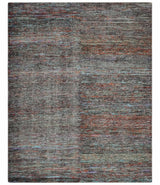 Vibrant Colorful Rust, Violet, Charcoal, Silver and Aqua Modern Abstract Flat Woven 8x10 wool Area Rug