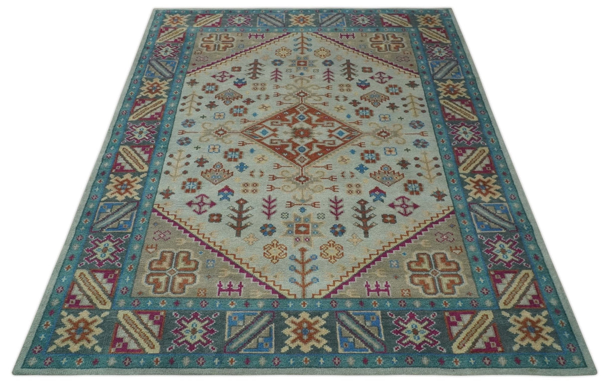 Vibrant Colorful Silver, Beige, Blue and Brown Traditional Heriz Multi Size wool Area Rug