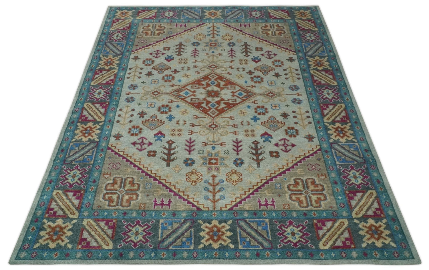 Vibrant Colorful Silver, Beige, Blue and Brown Traditional Heriz Multi Size wool Area Rug