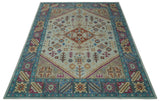 Vibrant Colorful Silver, Beige, Blue and Brown Traditional Heriz Multi Size wool Area Rug