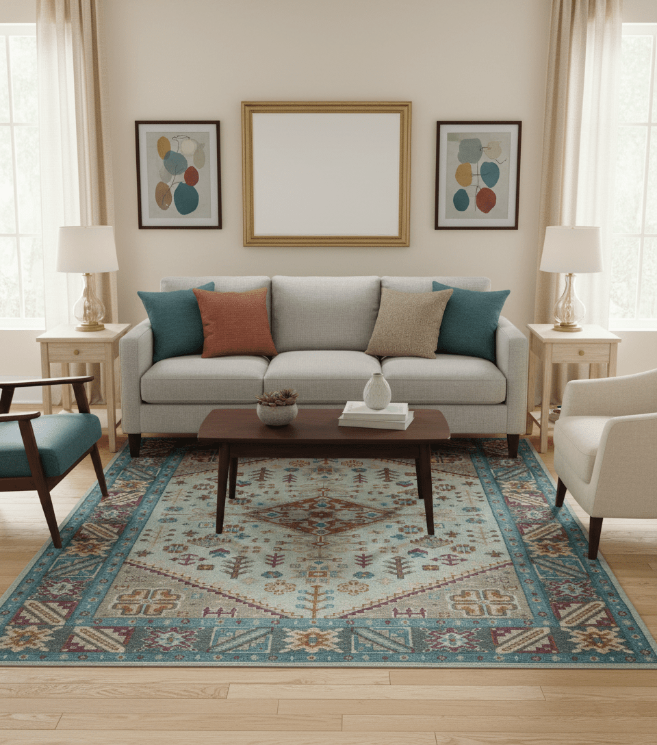 Vibrant Colorful Silver, Beige, Blue and Brown Traditional Heriz Multi Size wool Area Rug