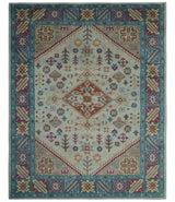 Vibrant Colorful Silver, Beige, Blue and Brown Traditional Heriz Multi Size wool Area Rug
