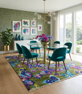Vibrant Garden of Butterfly Green and Purple Hand knotted Multi size wool Area Rug