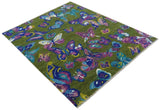 Vibrant Garden of Butterfly Green and Purple Hand knotted Multi size wool Area Rug