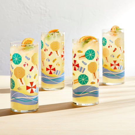 Vintage Beach Scene Cooler Glasses, 16 ounce, Set of 4-Beverageware-Parc Decor