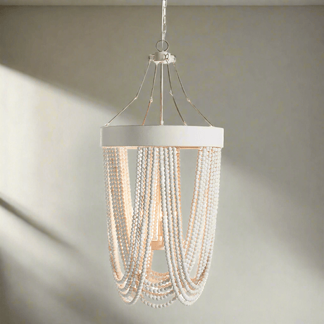 Vintage Beaded Chandelier with Whitewashed Wood Beads-pendant light-Parc Decor