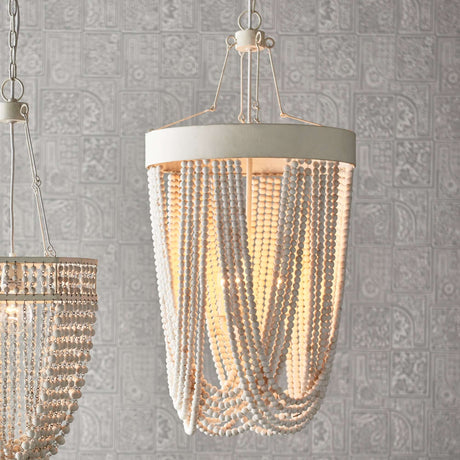 Vintage Beaded Chandelier with Whitewashed Wood Beads-pendant light-Parc Decor